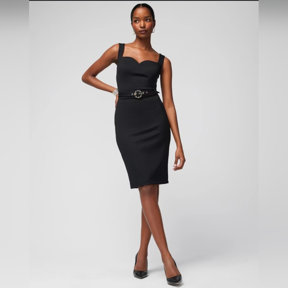White House Black Market Black Belted Sweetheart Sheath Dress size 12 NWT